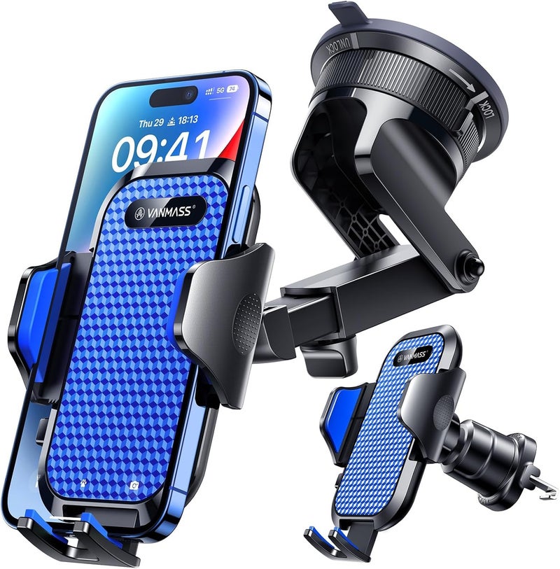 VANMASS [True Military-Grade] Car Phone Holder [Best Suction & Clip] Cell Phone Mount for Dashboard Windshield Vent Truck Cradle Dash Stand for iPhone 15 Pro Max 14 13 12 Android, Blue - Image 1
